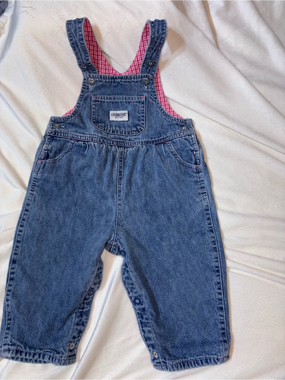 OshKosh B'gosh Denim Overalls with Pink Gingham Lining
